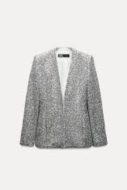 ZARA SEQUIN BLAZER -Silver Size S