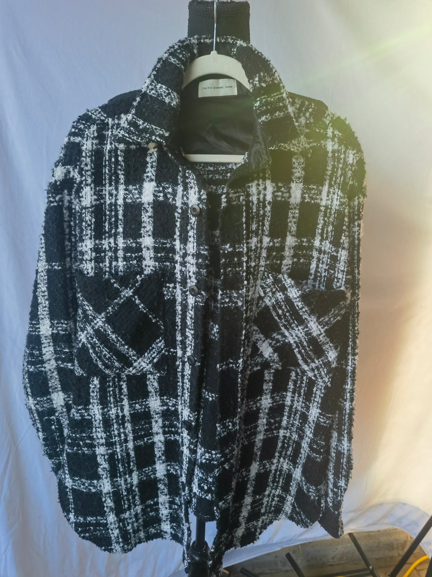Faith Connexion Black & White Check Tweed Shirt Size S