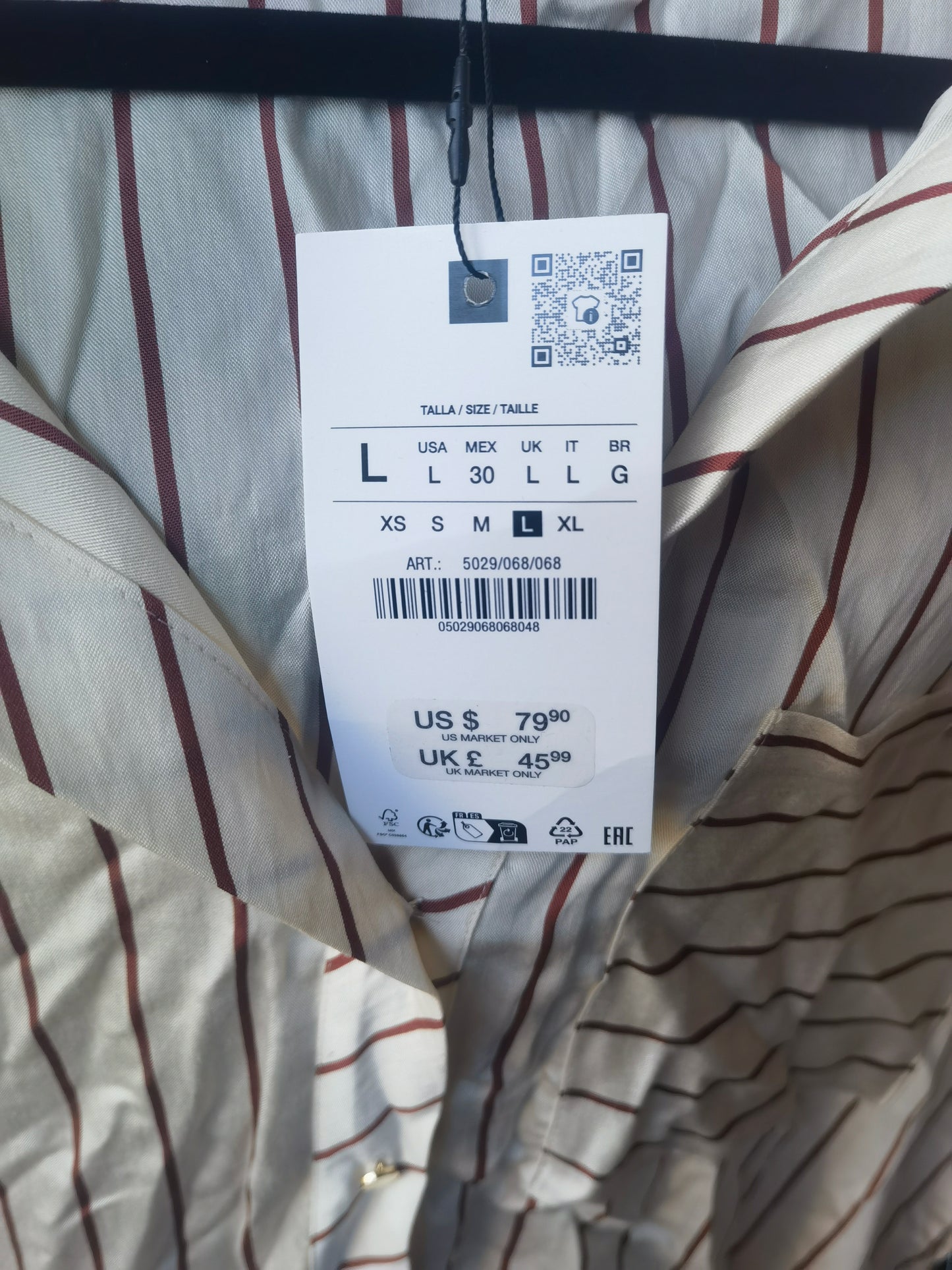 ZARA STRIPED BELTED MIDI DRESS Size L