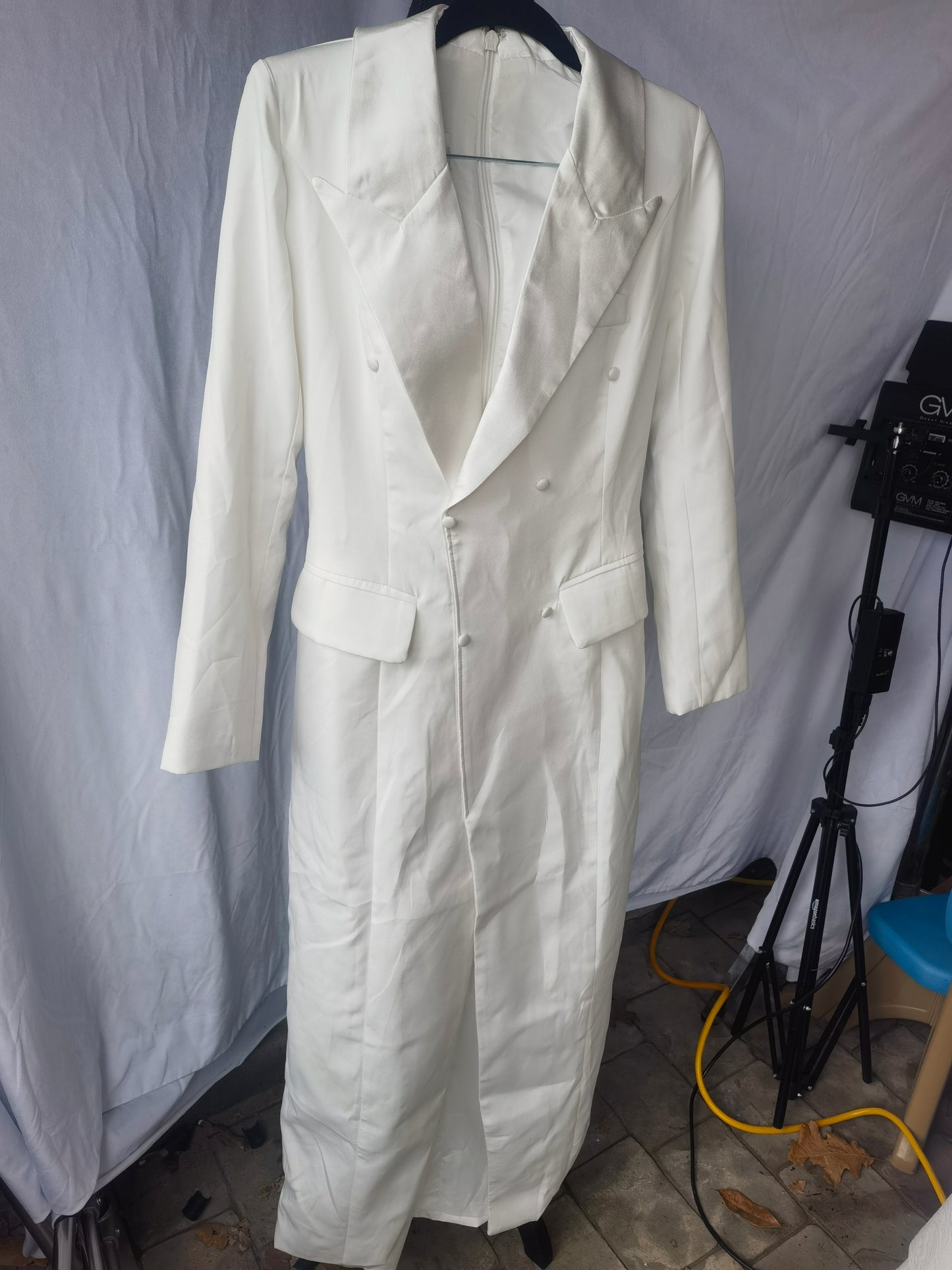 Women's Long Suit Jacket Dress Formal Business Peak Lapel Double Breasted Buttons Blazer Size No