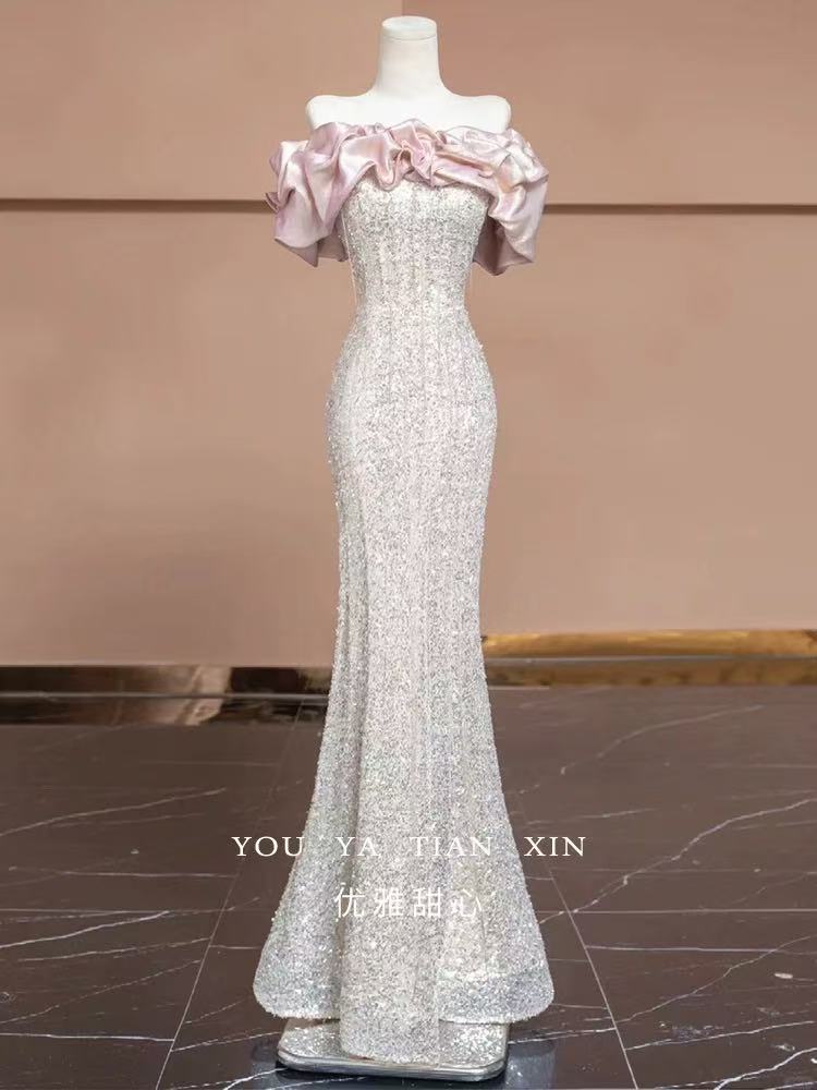 Women's sleeveless silver long dress