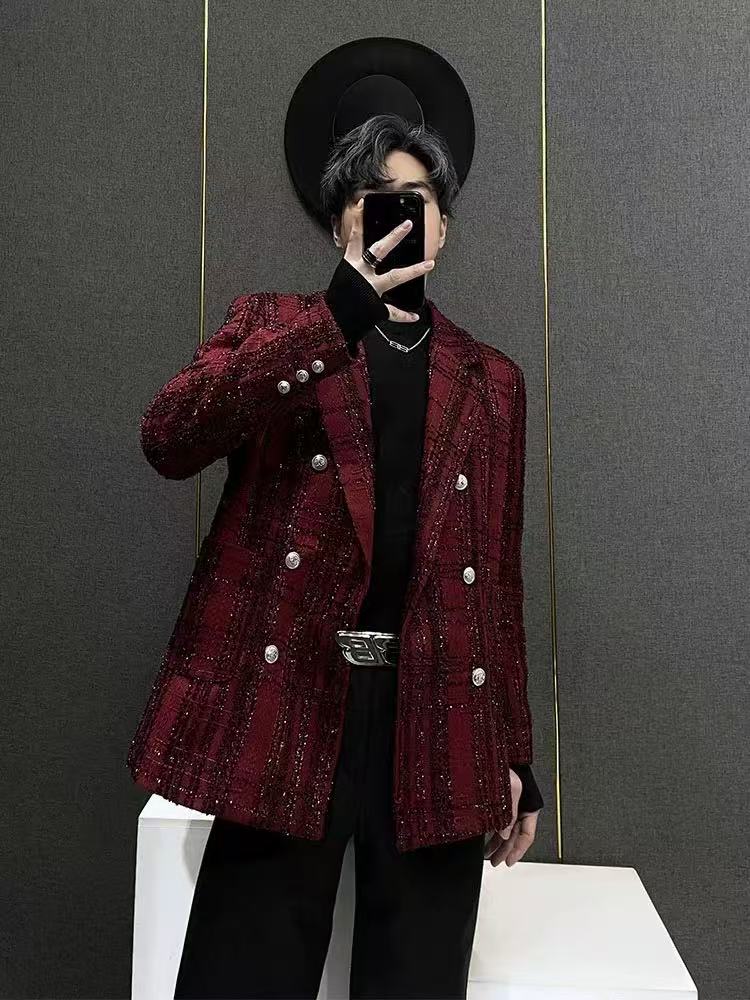 Men's Burgundy Double-Breasted Jacket