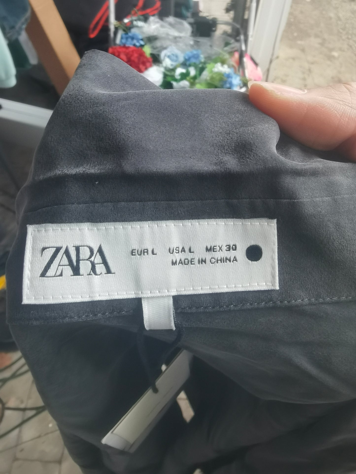 zara Men's dark grey drape long sleeve business CREASED-EFFECT SHIRT Size L