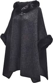 Ladies Faux Fur Cape Womens 3/4 Sleeves Fur Faux Trim Cape Poncho Cardigan Cloak Poncho Fur Shawl Wrap Stole Fashion Oversize Size No