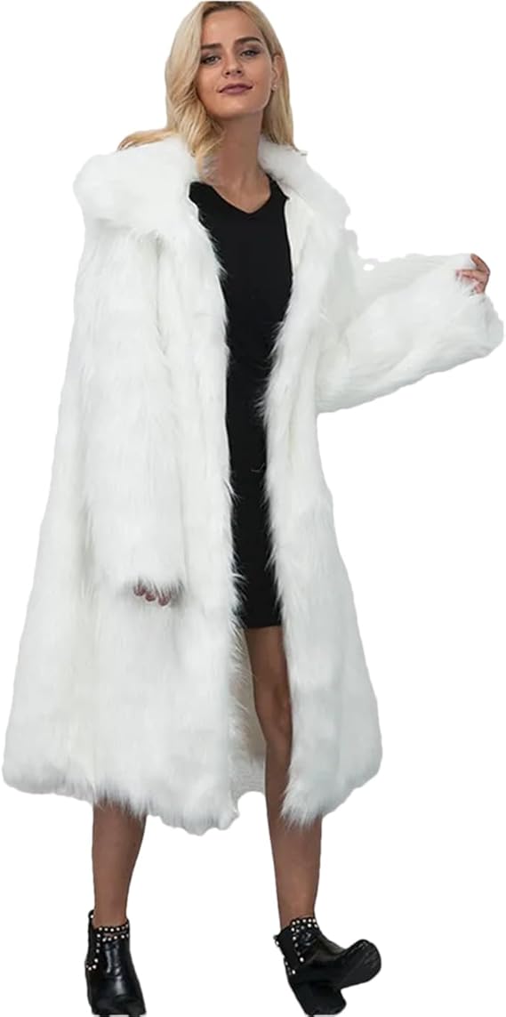 Women Winter Faux Fur Coat Long Plush Jacket Warm Fur Coat