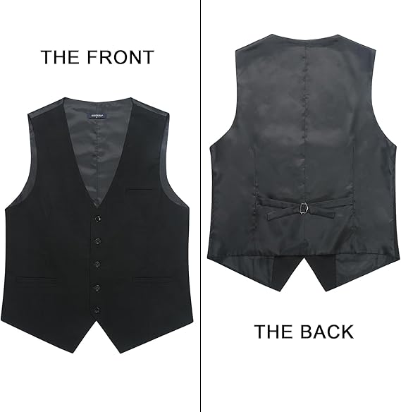 HISDERN Men's Suit Vest Plaid Dress Vest for Men Slim Fit Formal Business Waistcoat Tuxedo V-Ncek Solid Vest for Wedding size M