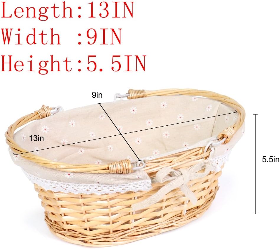 MEIEM Wicker Gift Baskets Empty Oval Willow Woven Picnic Cheap Easter Candy Storage Wine Basket with Handle Egg Gathering Wedding Basket (Natural)
