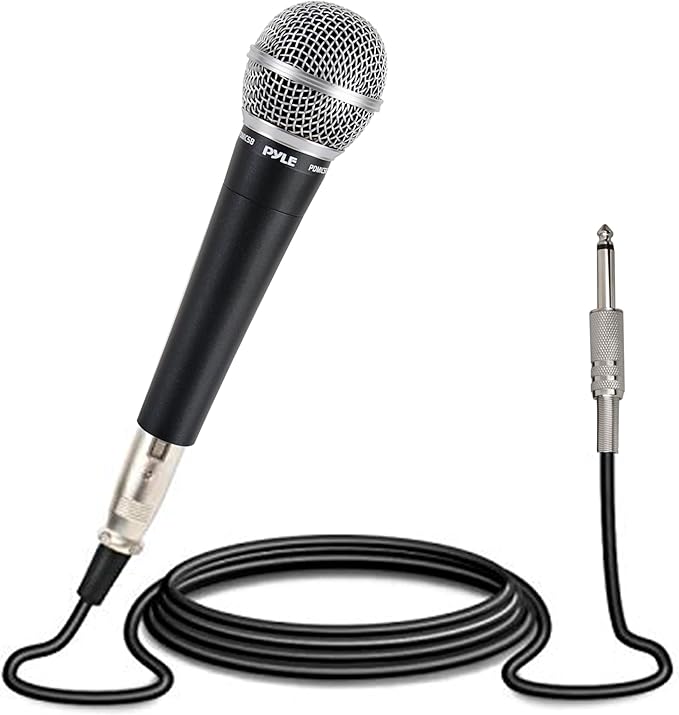Pyle Handheld Microphone PDMIC58 - Dynamic Moving Coil Cardioid Unidirectional Includes 15ft XLR Audio Cable to 1/4'' Audio Connection