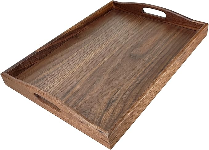 16.5 x 12 Inches Wood Ottoman Tray with Handles, Modern Coffee Table Tray,Square Large Serving Platters for Home Decor,Ottoman,Bed,Kitchen,Bathroom, Breakfast,Bar