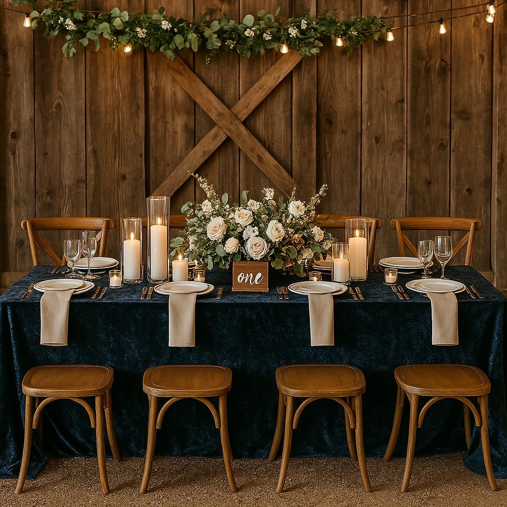 YOUR CHAIR COVERS - 90 x 132 Inch Rectangular Crushed Velvet Tablecloth for 6 ft. Rectangular Tables Wedding, Party, Dining, Banquet and Events - Navy Blue