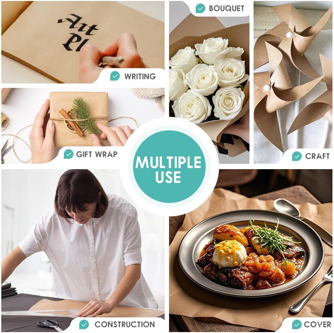 PerkHomy 36" x 1,440" (120') Brown Kraft Paper Roll for Craft Bulletin Board Paper Art Table Covering Crafting Gift Wrapping Bouquet Packing Parcel 70GSM 50LB (Brown, 36" x 120