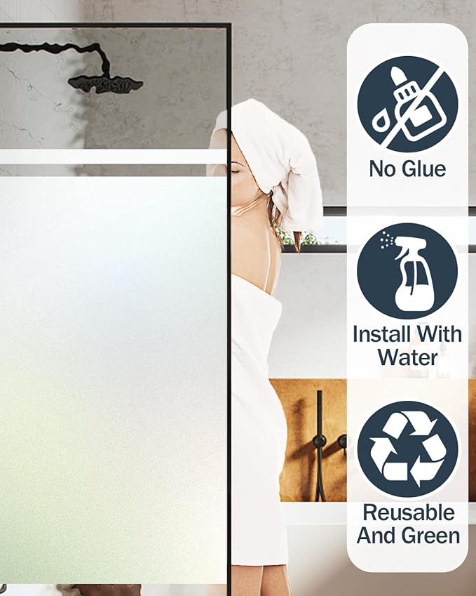 Frosted Glass Window Privacy Film with Installation Tools, Removable, Peep-Proof, Static Cling, Heat Control, UV Protection, Ideal for Home Office Bathroom Door (17.5 x 78.7 Inch)