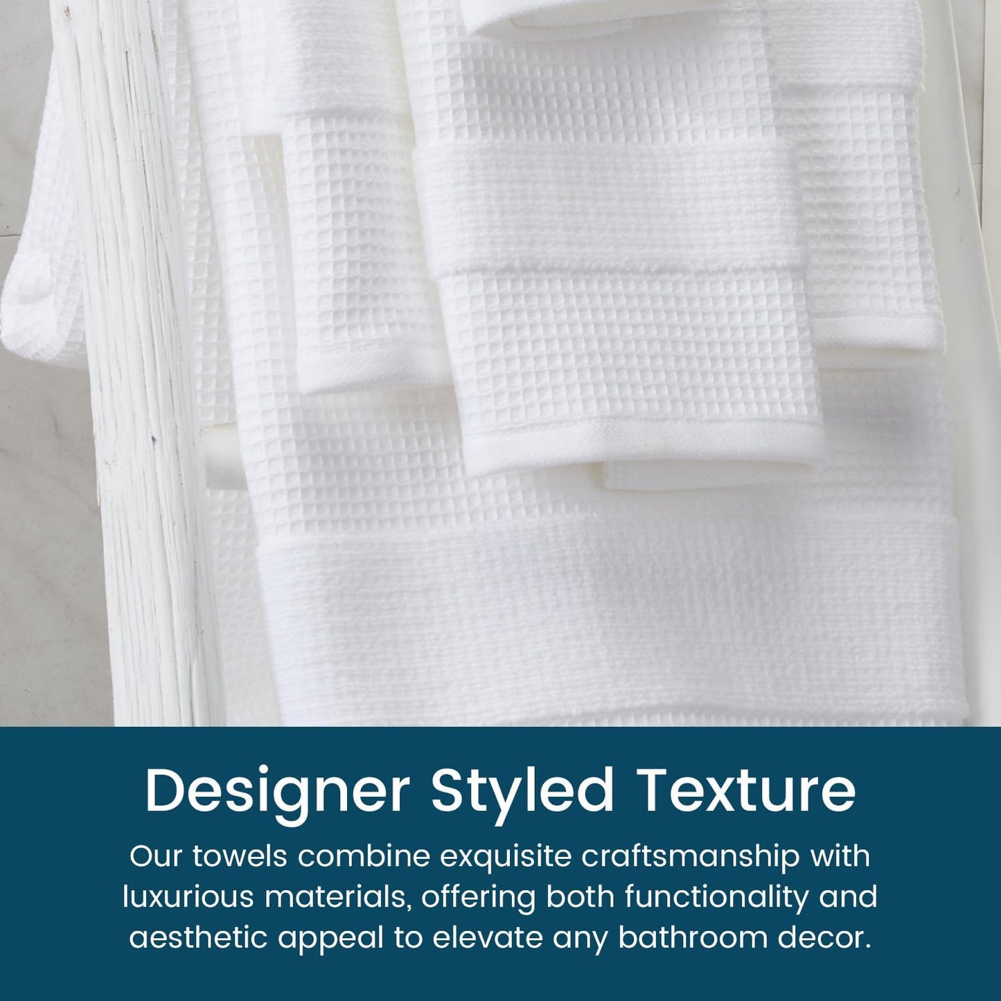 Aire & Raine 100% Cotton Waffle Bath Towel Set - 4 Pack | Lightweight Reversible Waffle Towels for Bathroom | 4 Pack - White