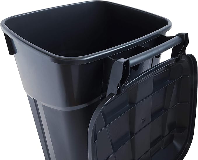 United Solutions 32 Gallon Wheeled Outdoor Garbage Can with Attached Snap Lock Lid and Heavy-Duty Handles, Black, Heavy-Duty Construction, Perfect Backyard, Deck, or Garage Trash Can, 2 Pack