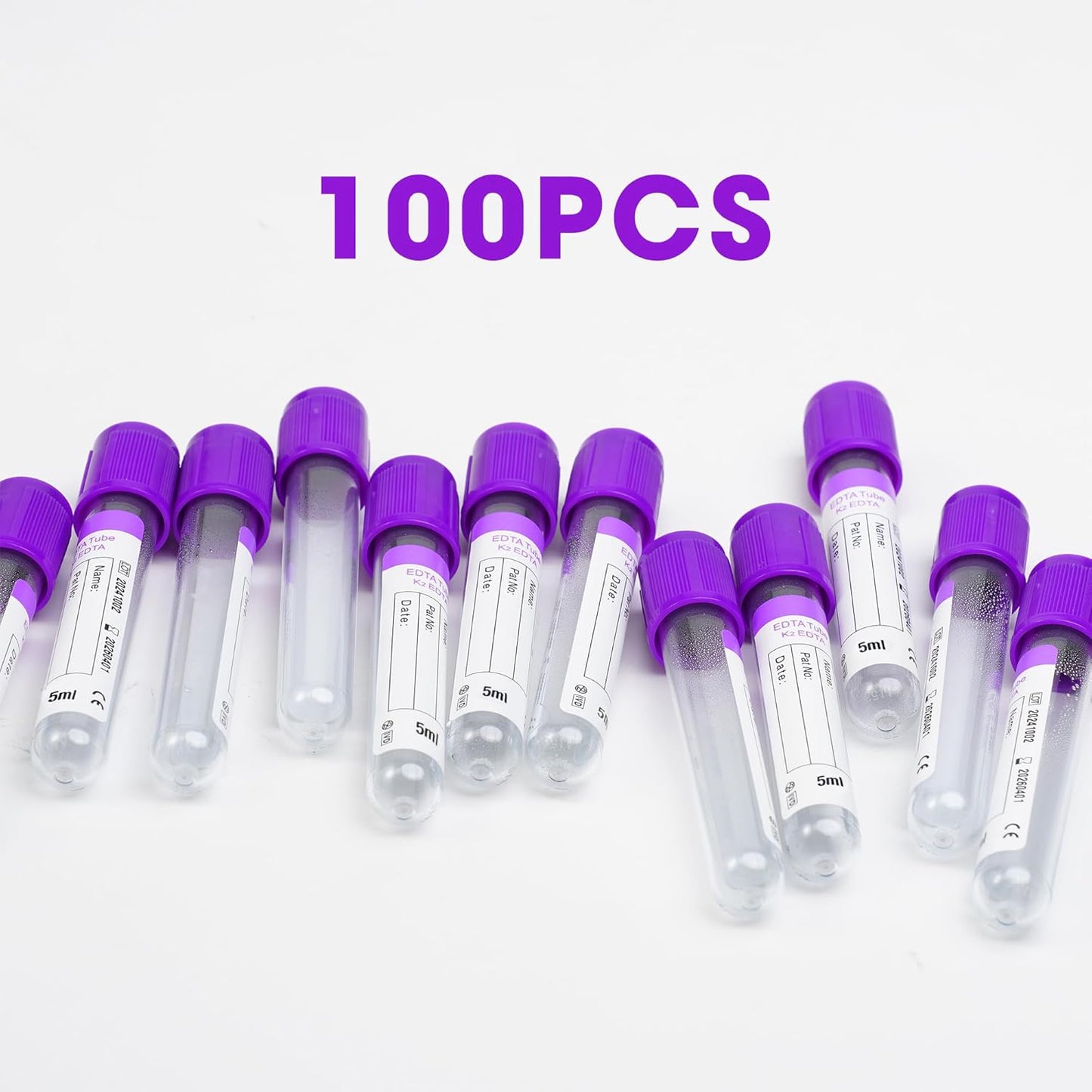 Vacutainer Blood Collection Tubes 5ml Lab Vacuum EDTA K2 Tube for Pet Animals Veterinary Lab Supplies 100 Pcs Wrap Packaging