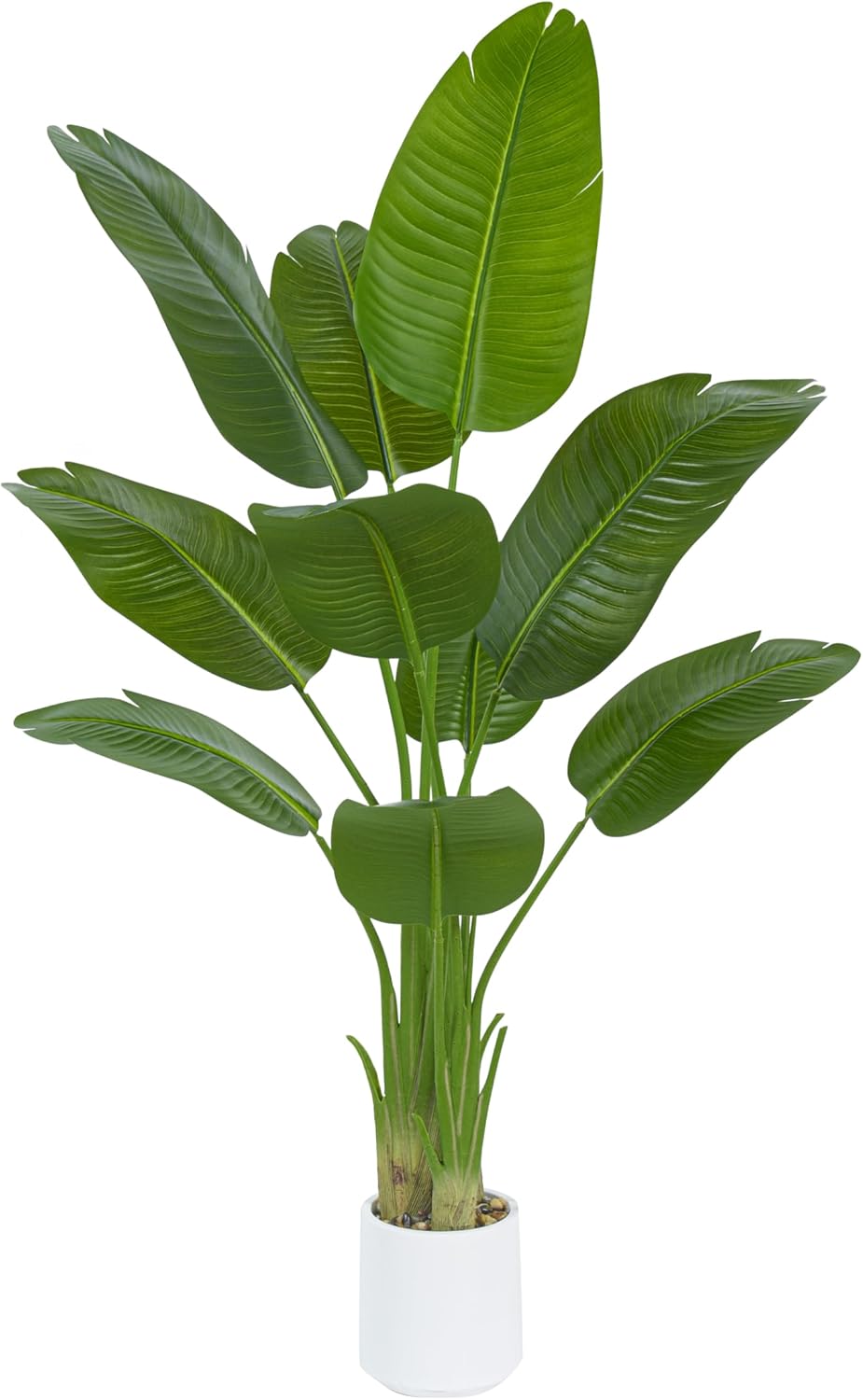 Artificial Bird of Paradise Plant 5FT Fake Palm Tree Feaux Plants in White Pot Artificial Tree Fake Plant for Indoor Outdoor Modern Decoration for Home Living Room Office