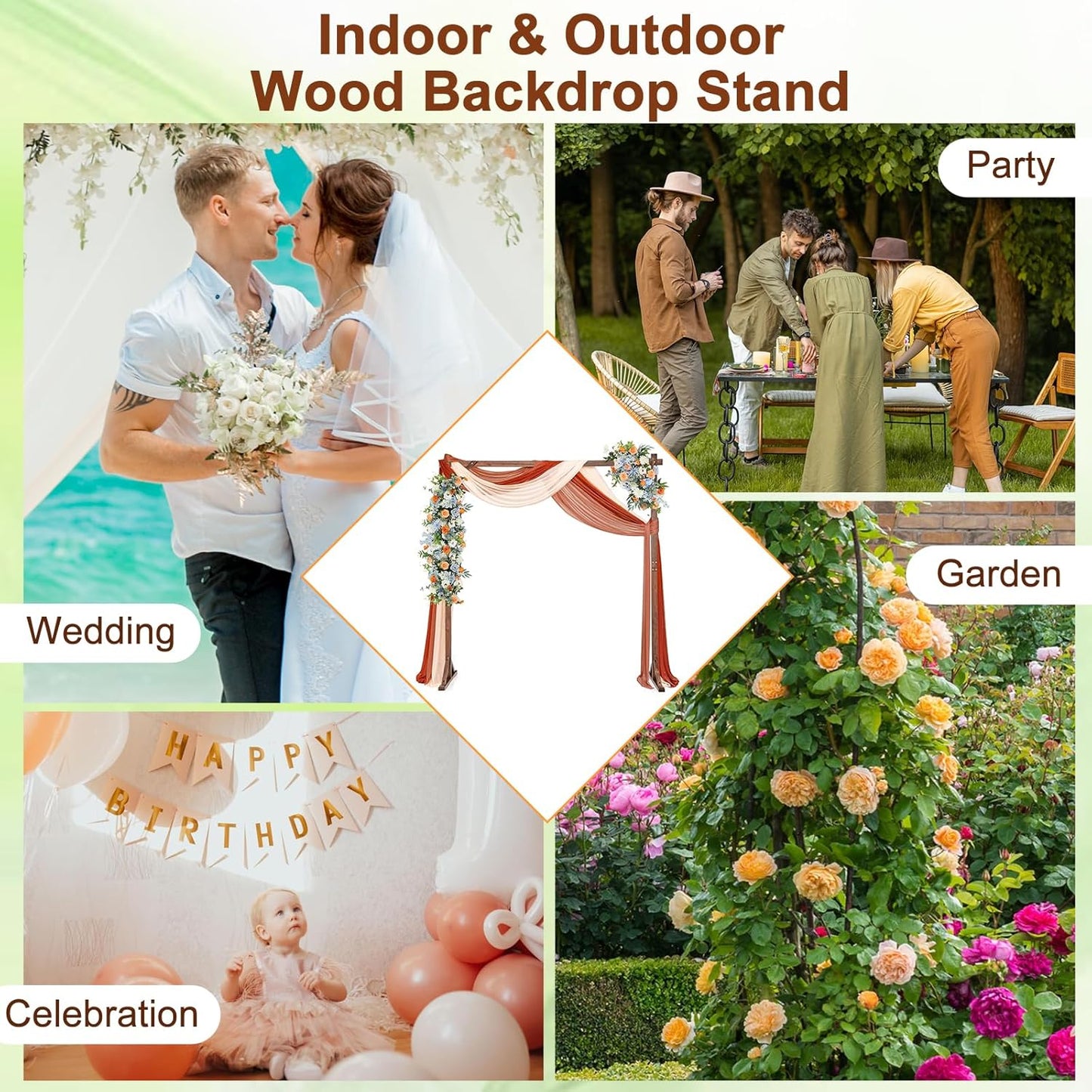 Moccha Wedding Arch, 7.2 FT Wooden Arch Backdrop Stand, Outdoor Archway Pergola, Garden Arbor Trellis for Climbing Plants Flower Balloon, Rustic Wedding Decorations for Home Party Ceremony, Square