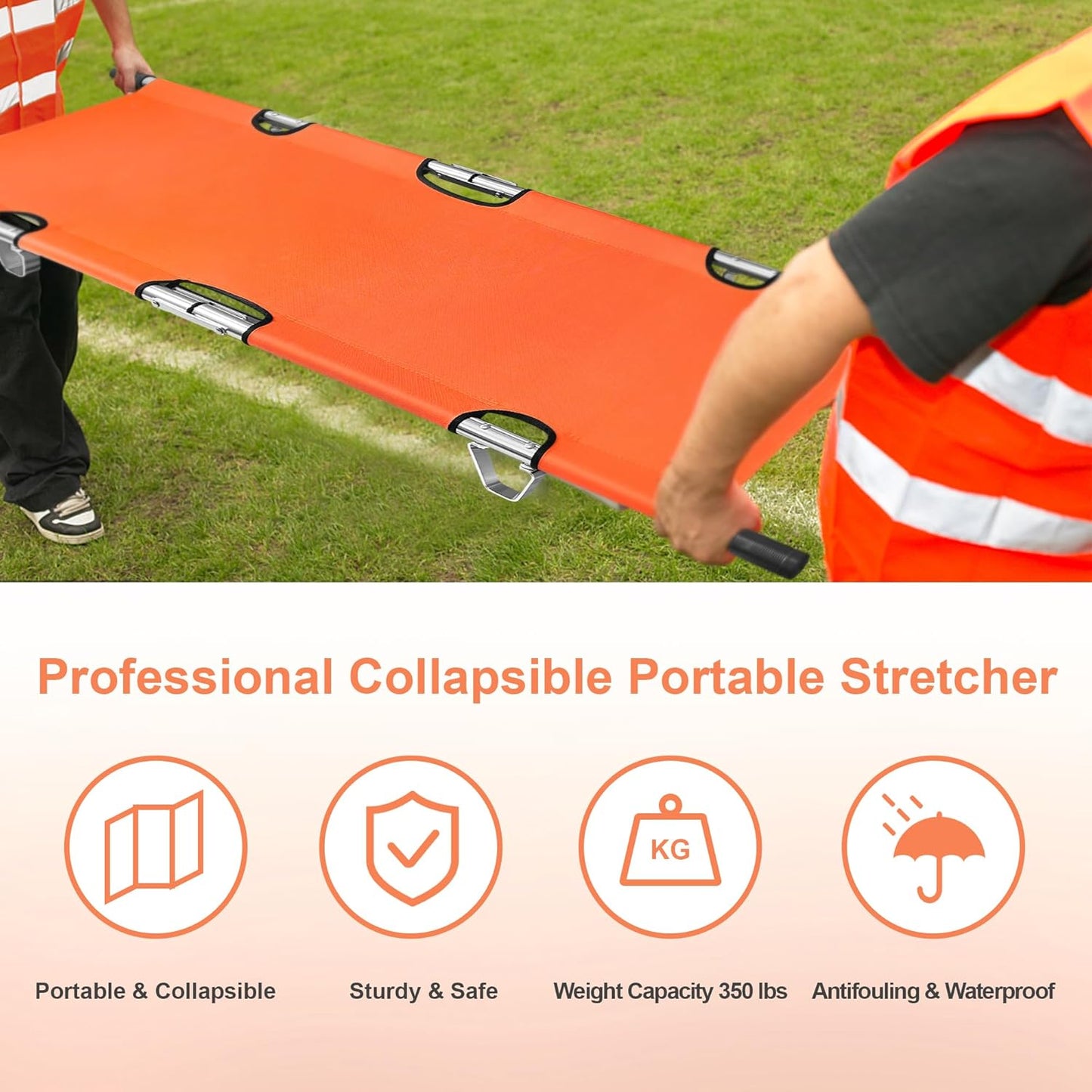 Folding Stretcher for Medical Emergency with Heavy Duty Handles, Straps and Carrying Case, High-Grade Aluminum Alloy Portable Travel Emergency Medical Stretcher for Patient Transport