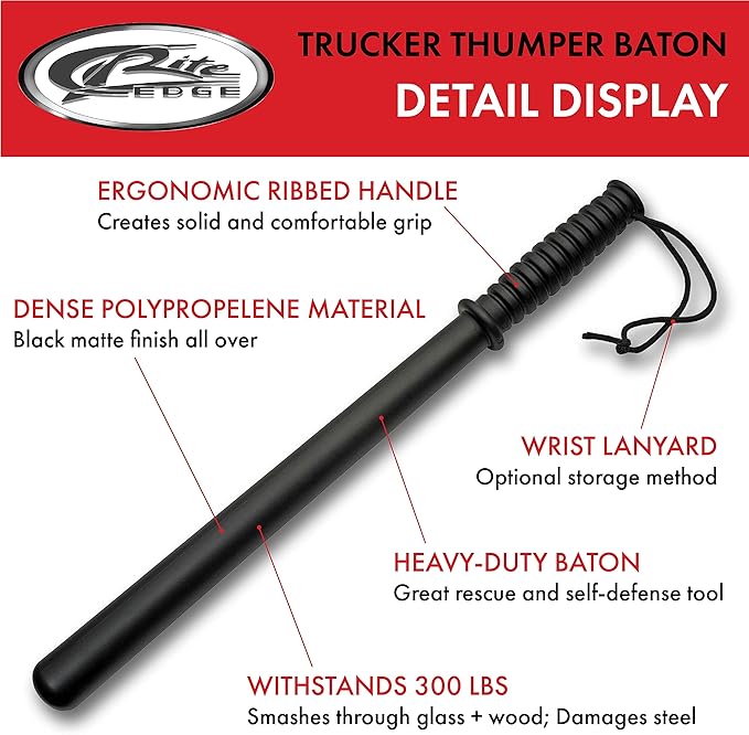 SZCO Supplies 21-Inch Heavy-Duty Tire Thumper – Black Polypropylene Baton with Ribbed Handle and Wrist Lanyard – Truck Tire Pressure Checker, Glass Breaker, Self-Defense, and Utility Tool