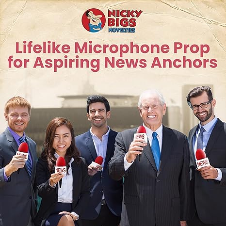 Nicky Bigs Novelties Adult News Anchor Microphone Prop - Fake News Microphone with Flag, Plastic Wireless prop for Reporter, Anchorman, Journalist Costume, Career Day, Halloween - Black, One Size