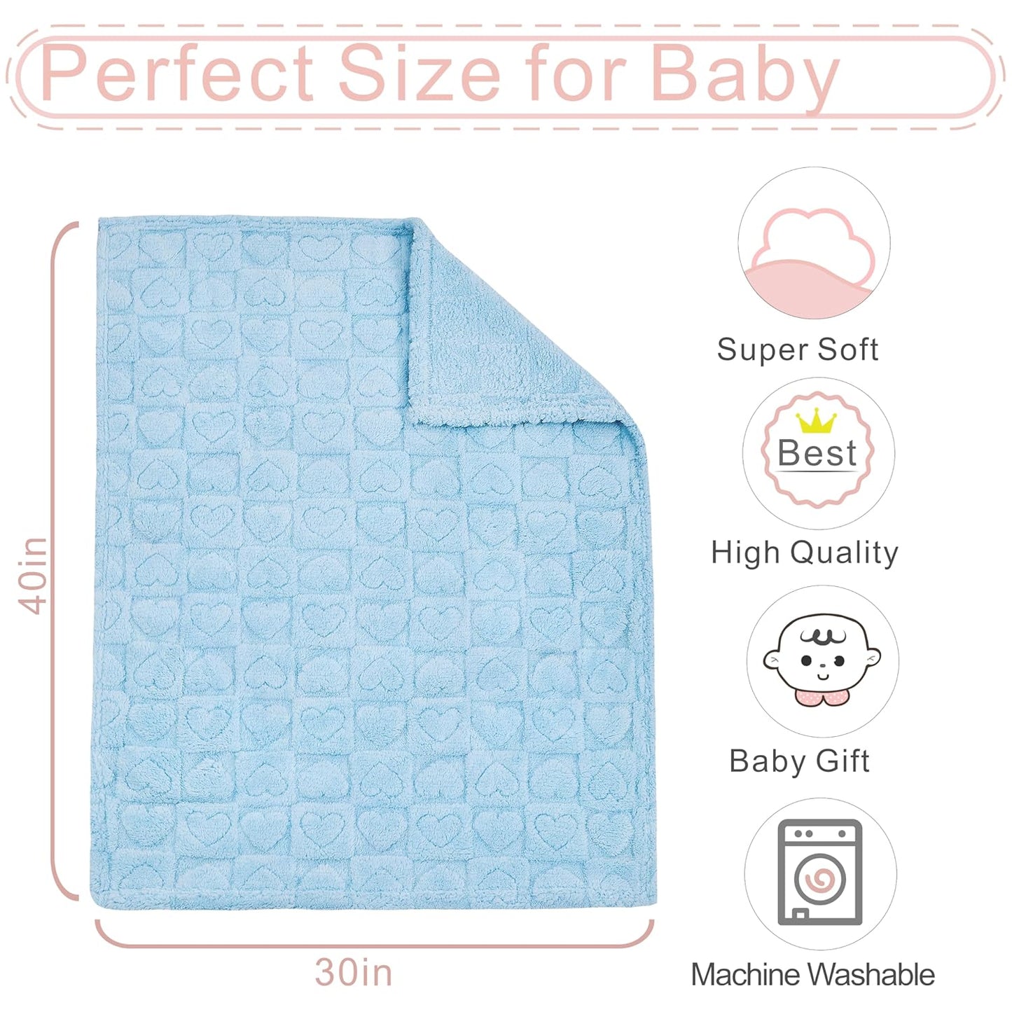 Sherpa Fleece Baby Blanket Heart Checkered Blanket, Ultra Soft Fluffy Premium Baby Blankets for Boys Girls, Cozy Infant Toddler Newborn Receiving Blankets for Crib Stroller 30”×40” (Blue)