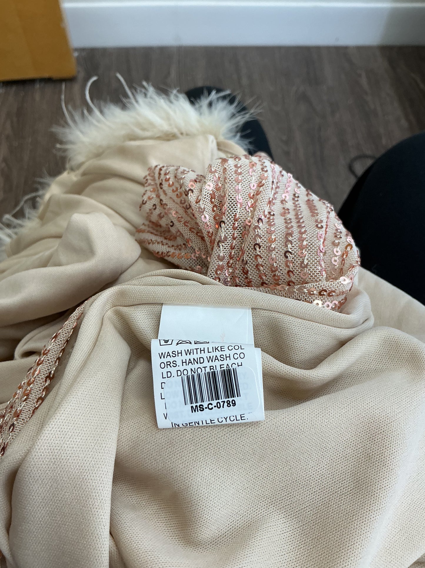 SHEIN Gold Sequin Dress With Fur Trim Size XS