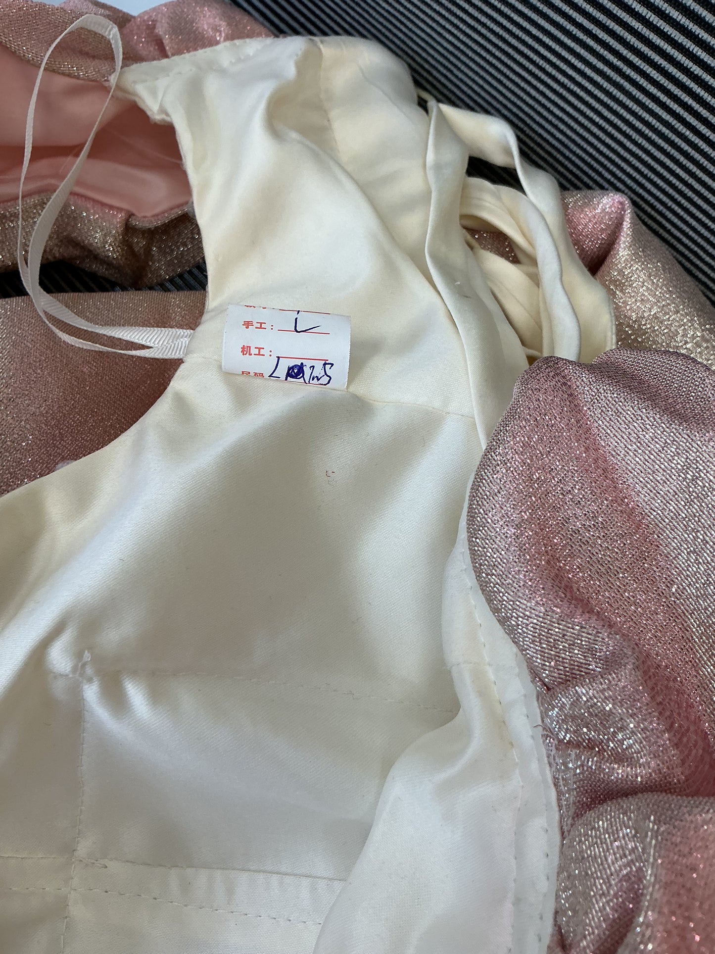 White Sequin Dress With Pink Scarf Size L