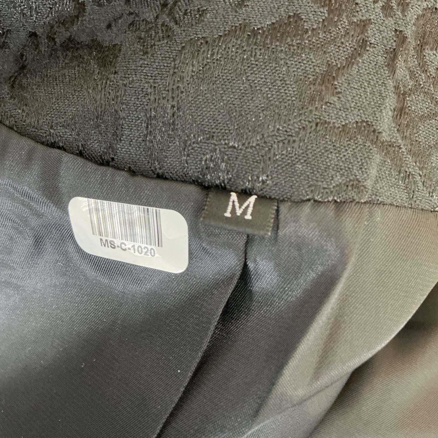 Damask Pattern Long Jacket with Velvet Collar and Cuffs Size M