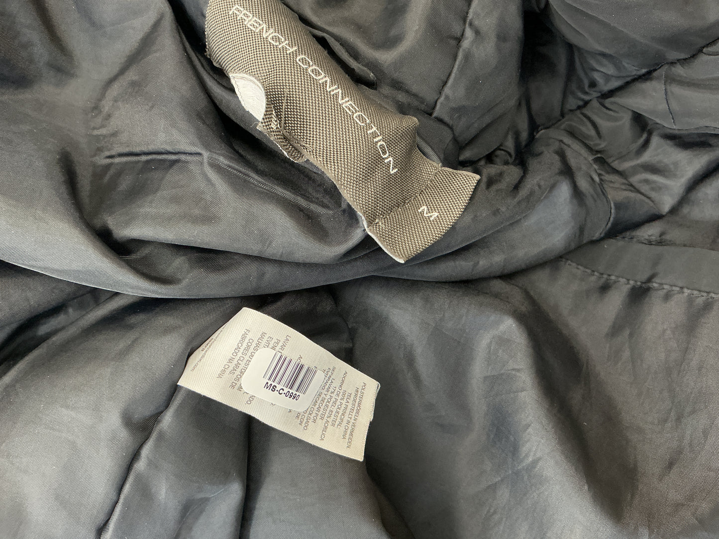 Black Hooded Utility Bomber Jacket with Faux Fur Trim Size M