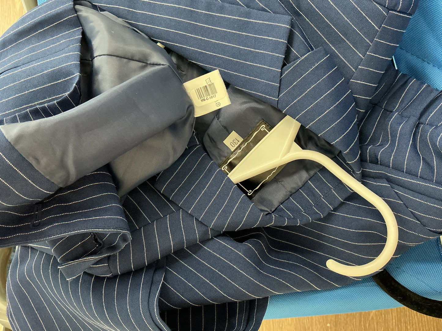 Kids Navy Pinstripe Single Breasted Suit Size 130