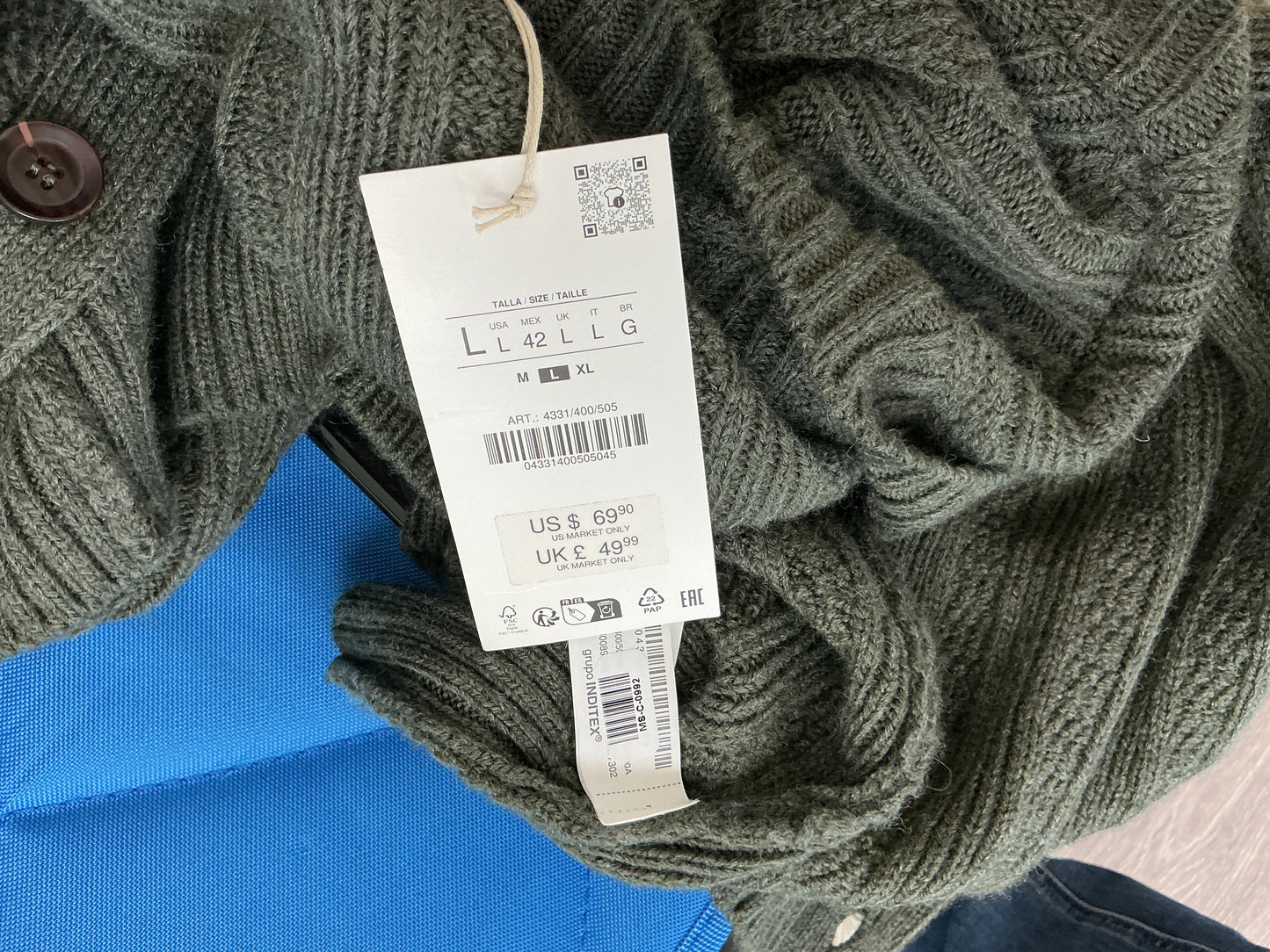 ZARA Olive Green Chunky Knit Cardigan Size L