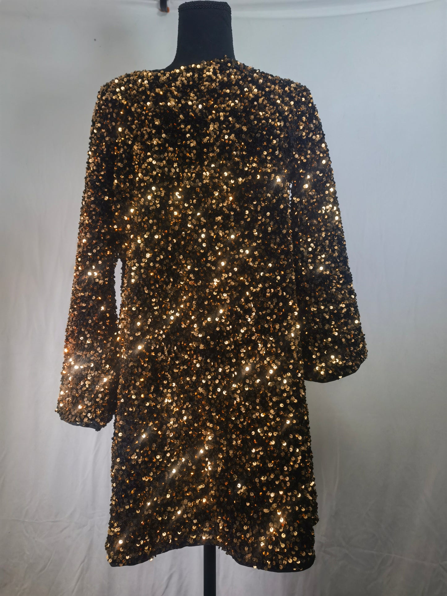 Women's Gold Shimmer Dress Long Sleeves Size S