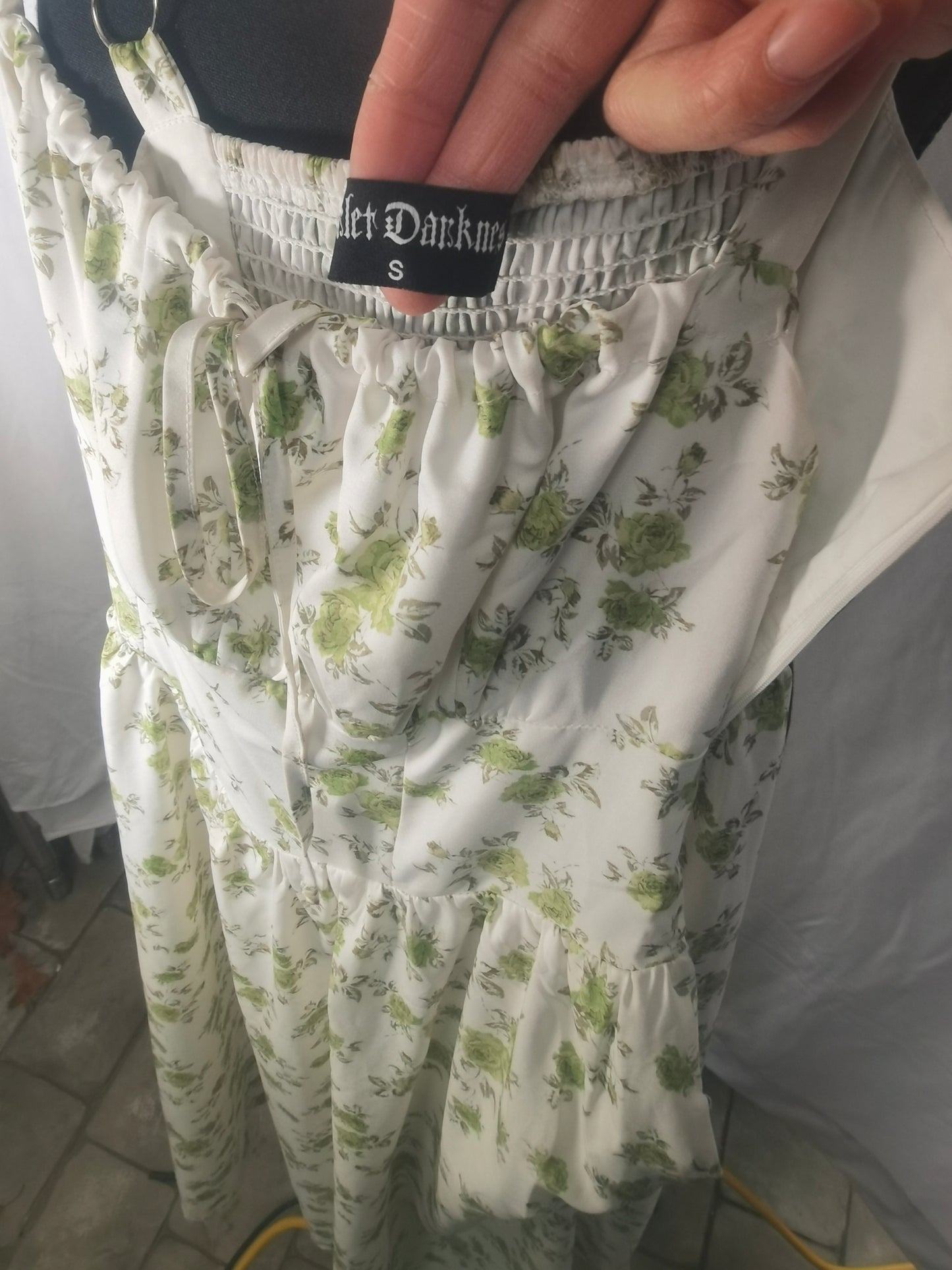 Women Floral Print Bohemian Dress Square Collar High Waist Zipper A-Line Midi Dresses, size S