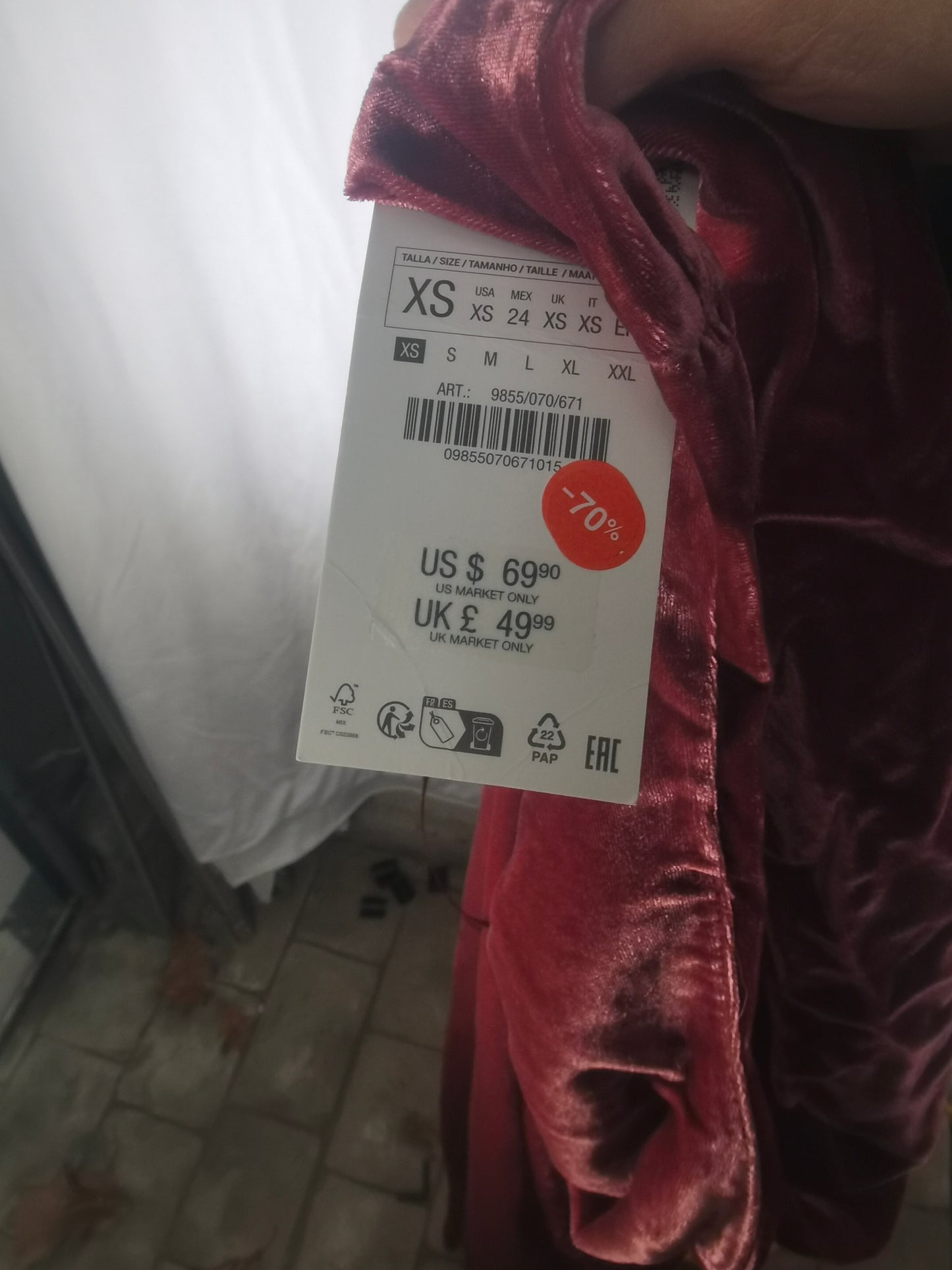 OPEN BACK VELVET DRESS Size XS