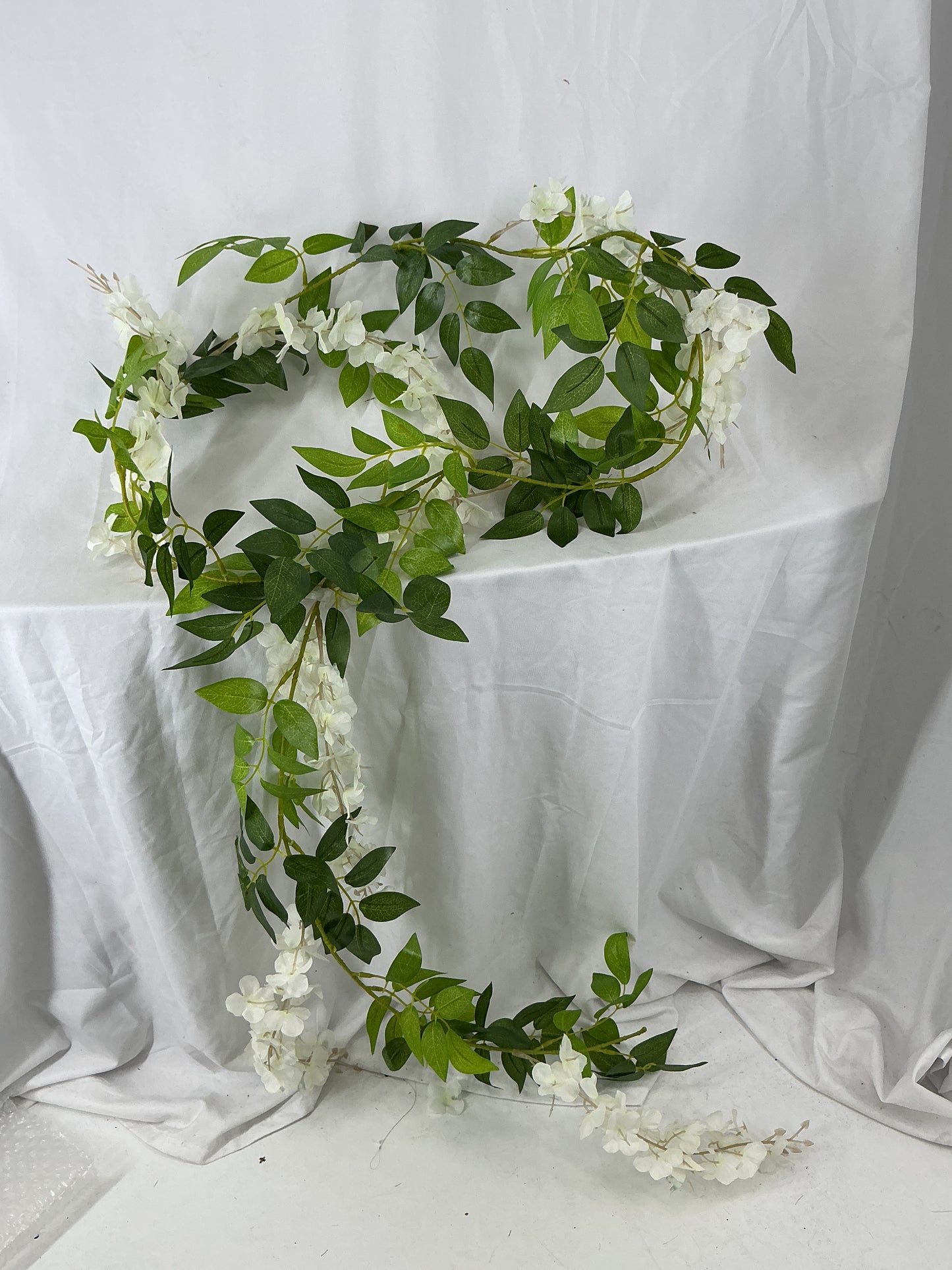 Faux White Flower and Greenery Garland