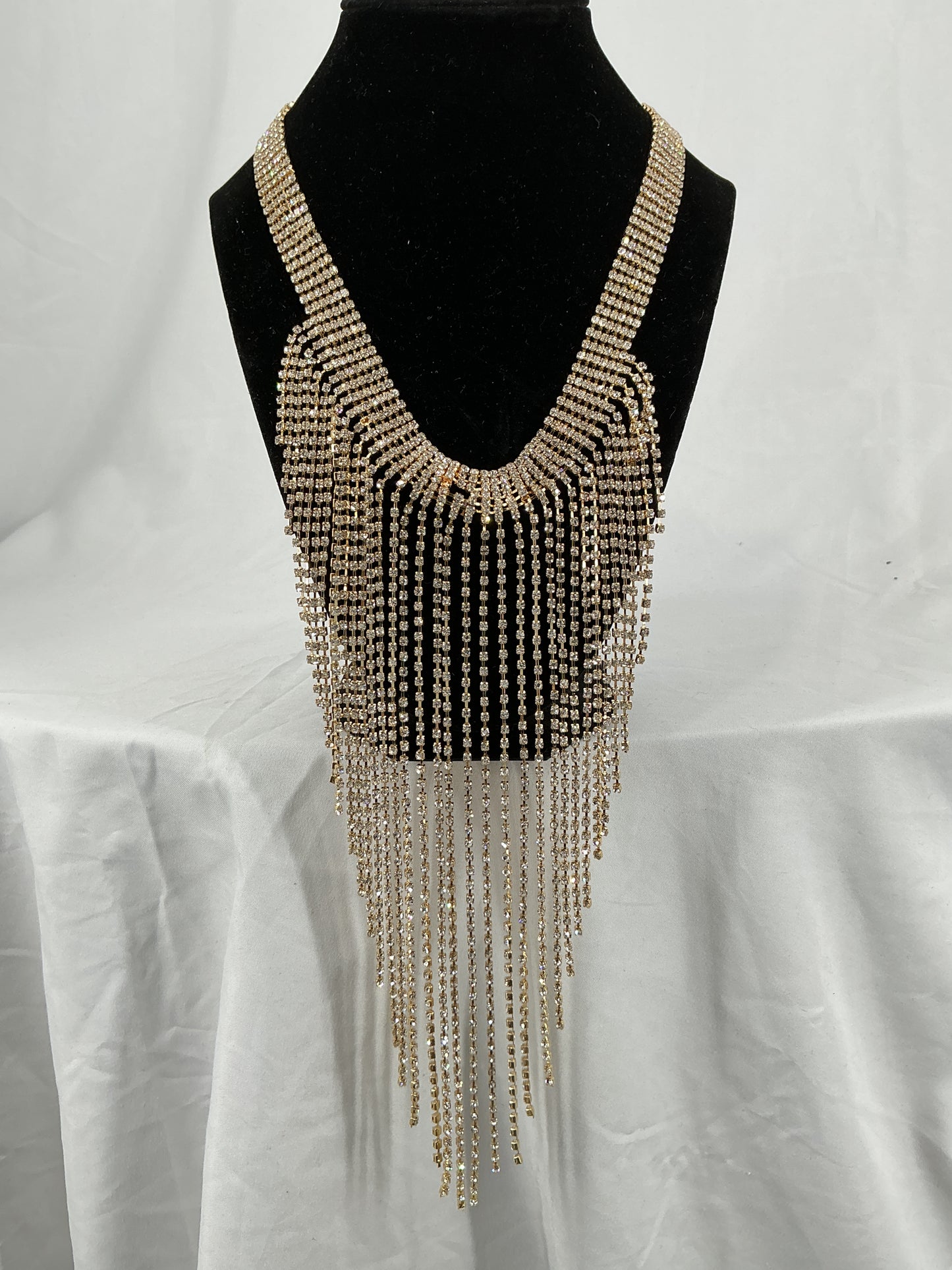 Golden Waterfall Rhinestone Fringe Choker