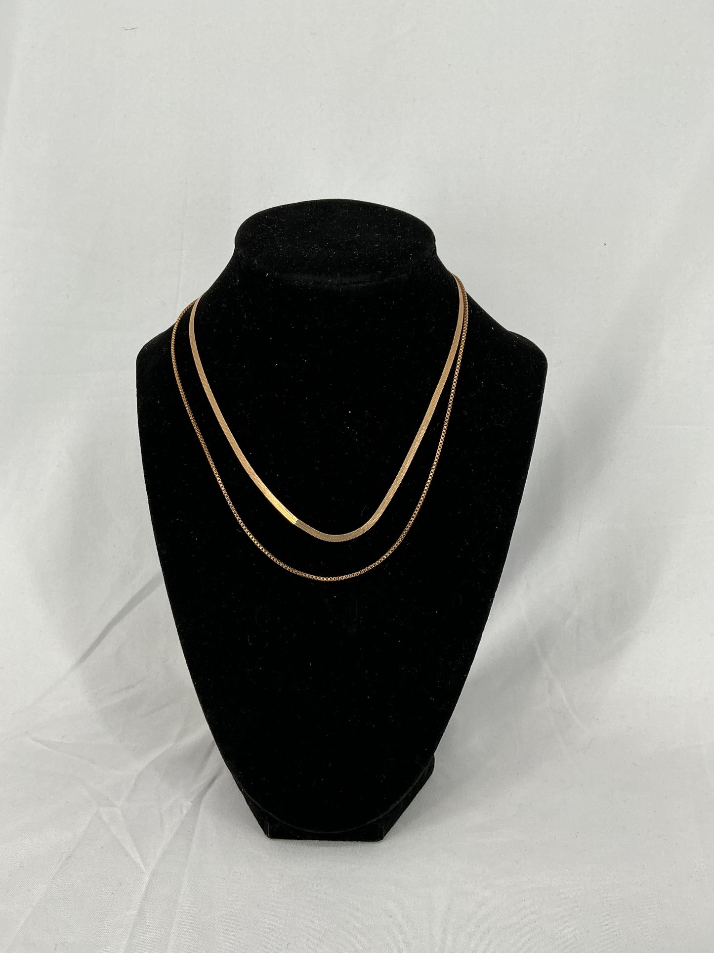 Gold double-layered snake bone and thin square chain necklace
