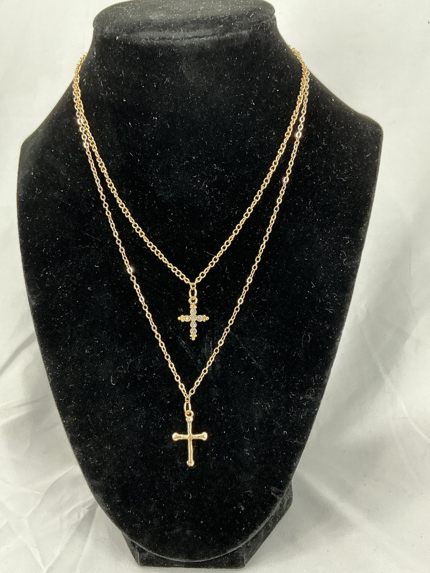 Gold double-layered cross pendant necklace