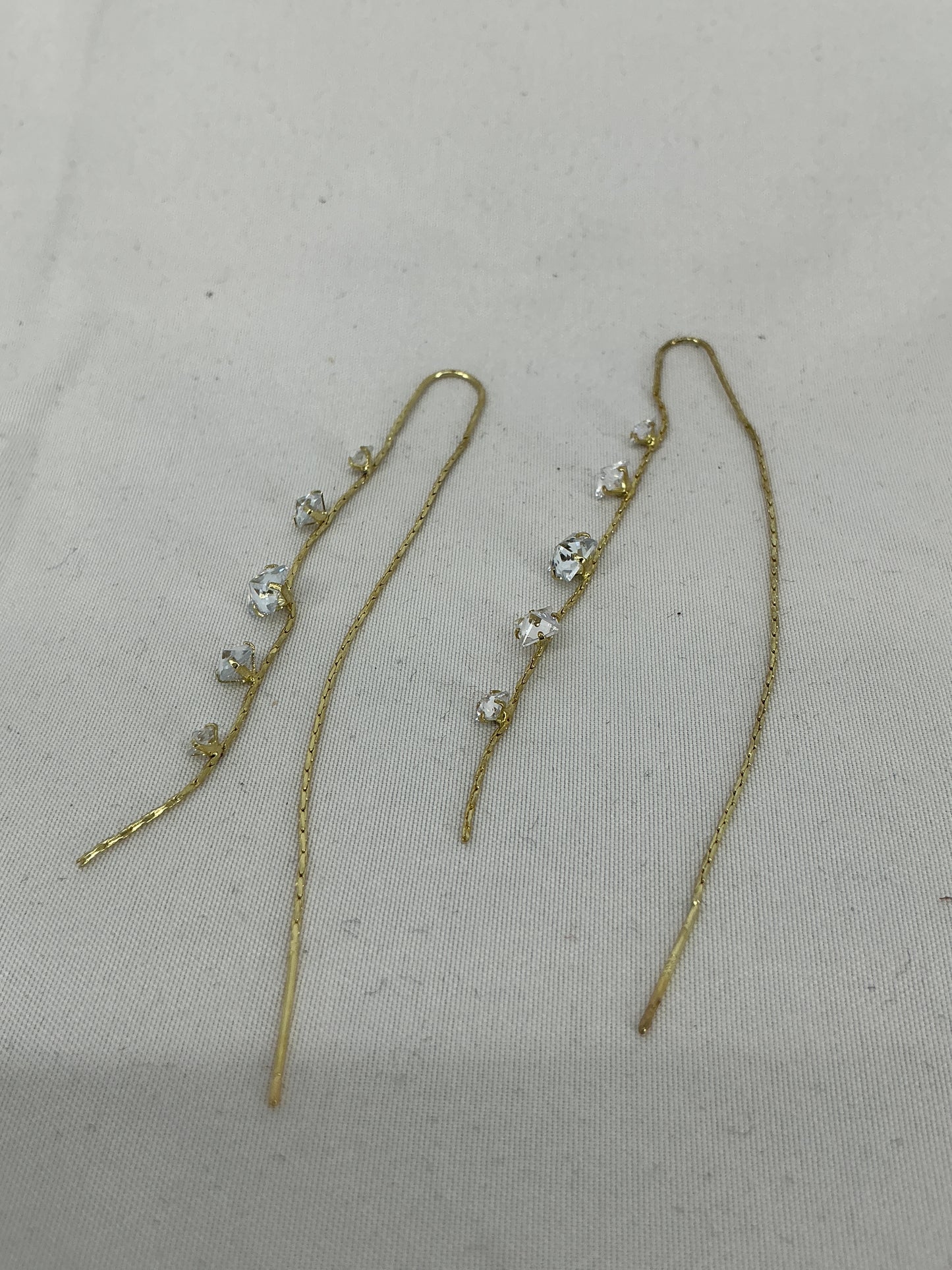 Gold chain ring/earrings with rhinestones