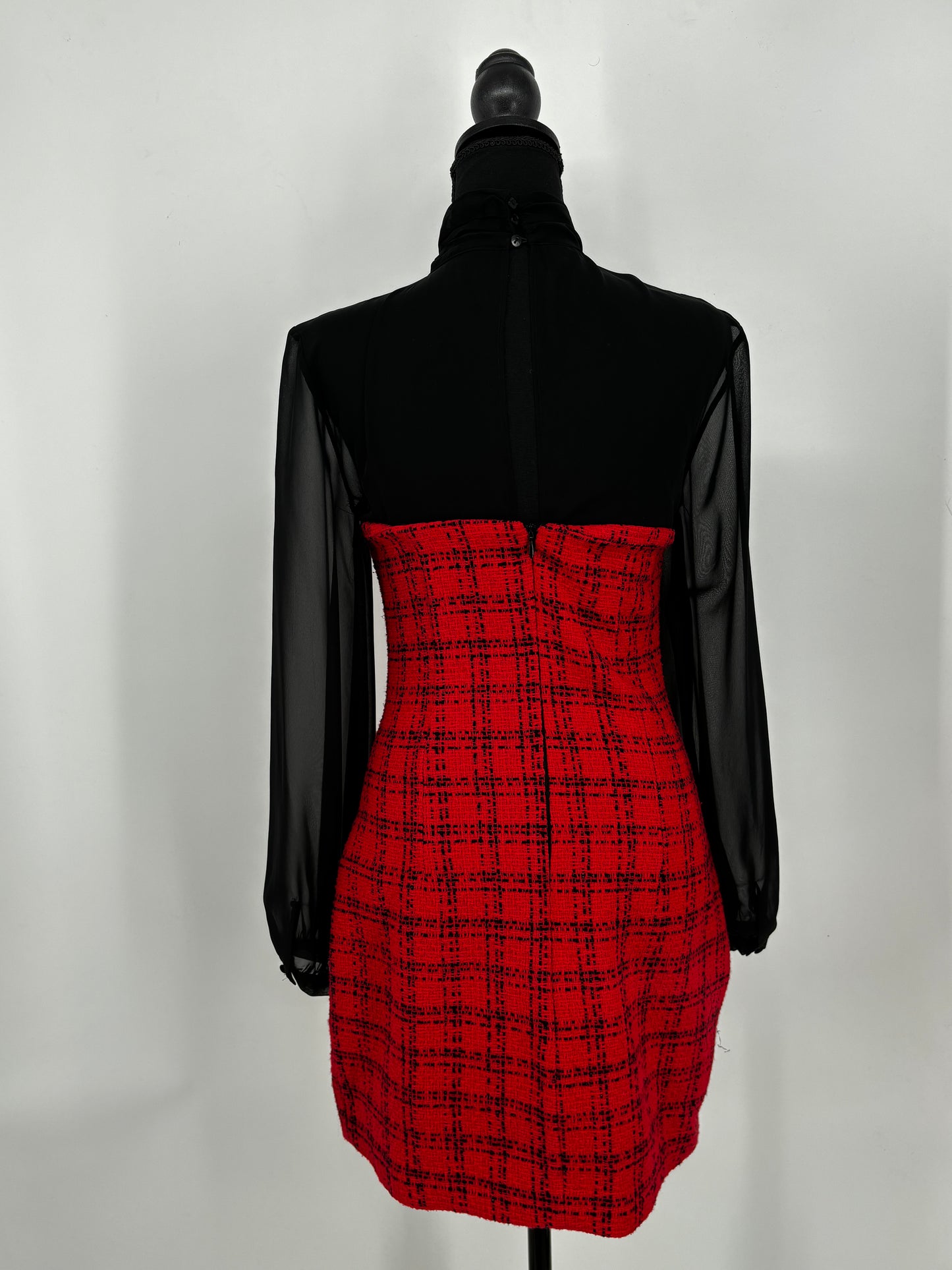 Women's Red Dress Black Sheer Sleeves – Size S