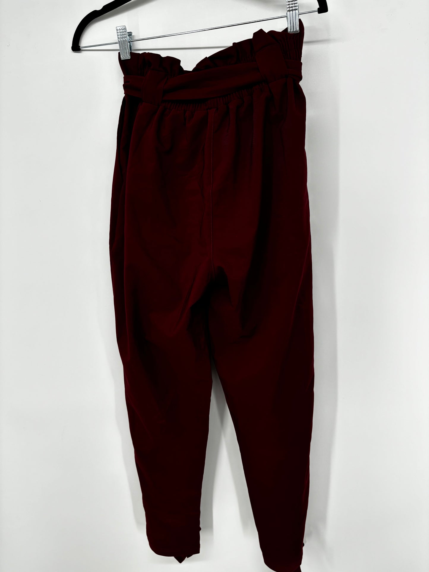 Women’s Deep Red High-Waisted Wide-Leg Pants with Belt – Size S