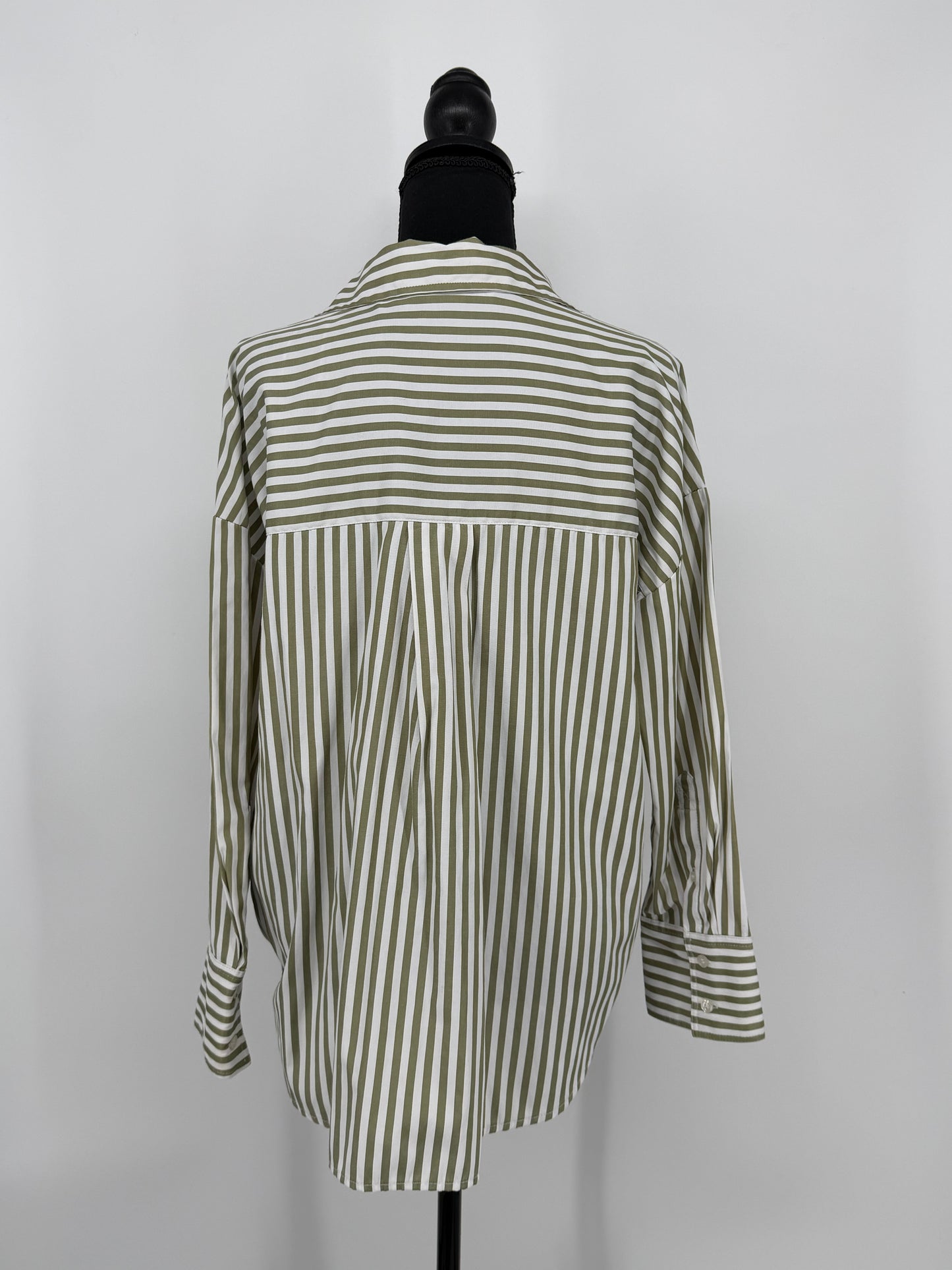ZARA Women's Green Vertical Stripe Shirt – Size S