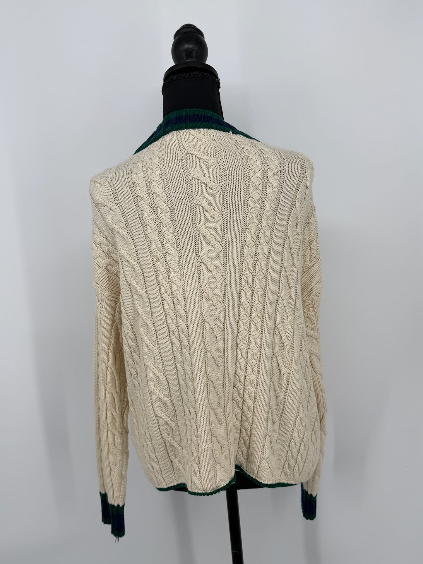 ZARA Women's Knit Cardigan – Cream & Dark Green, Size S