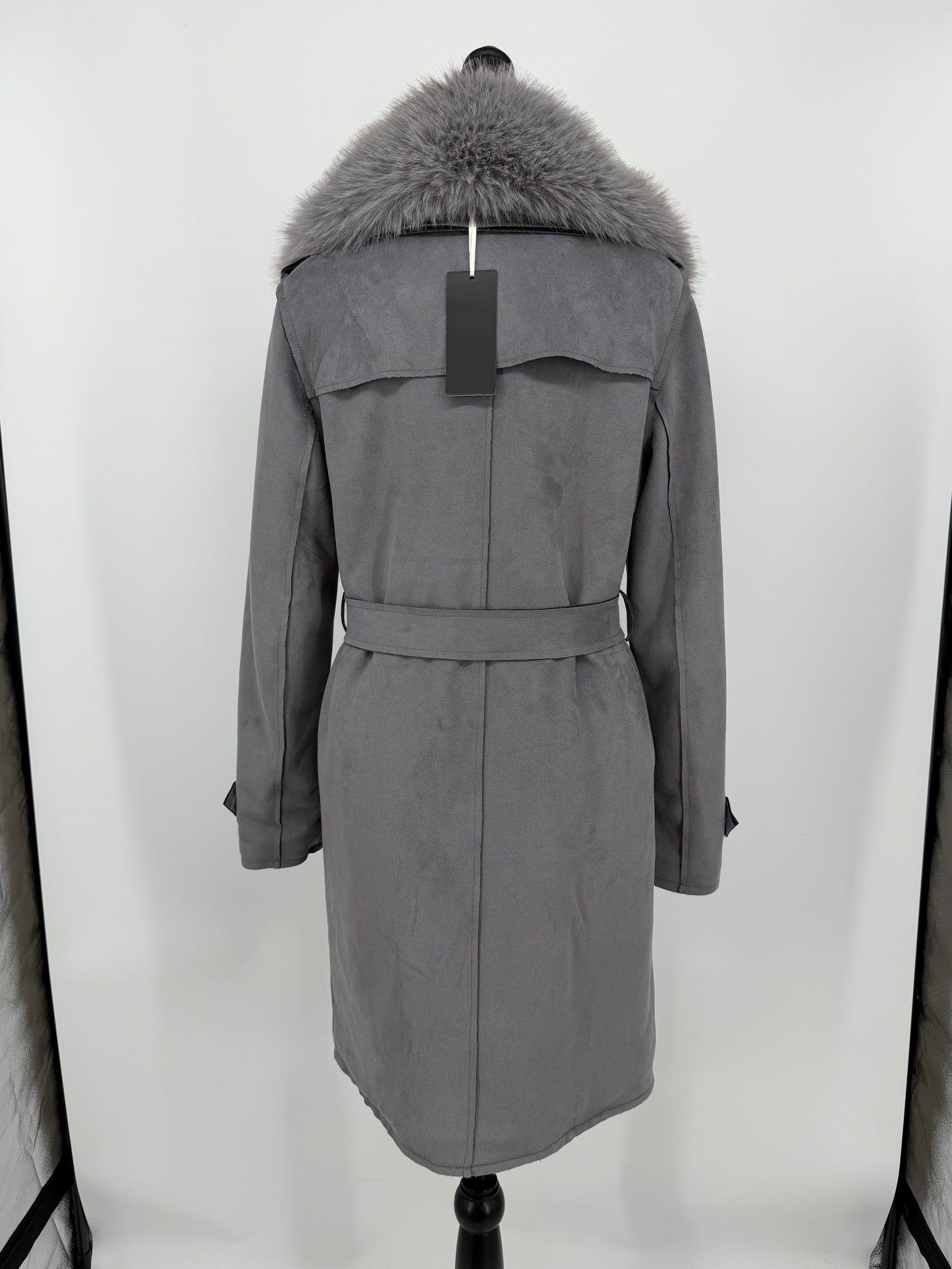 Women's Gray Fur Collar Coat – Size S