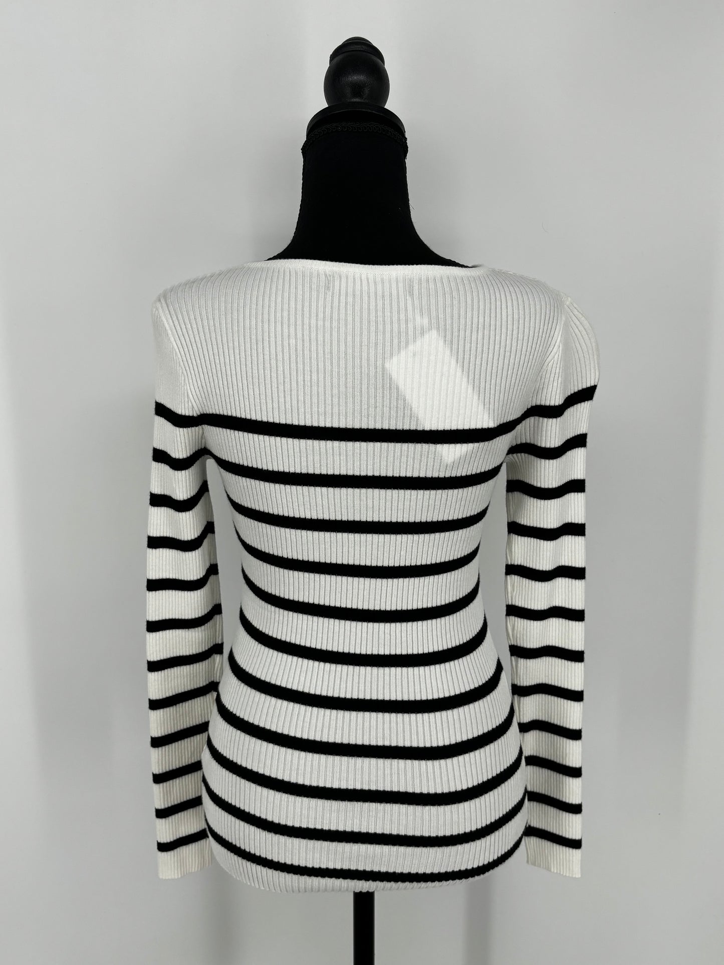 Women's Black and White Striped Long Sleeve Top – Size S