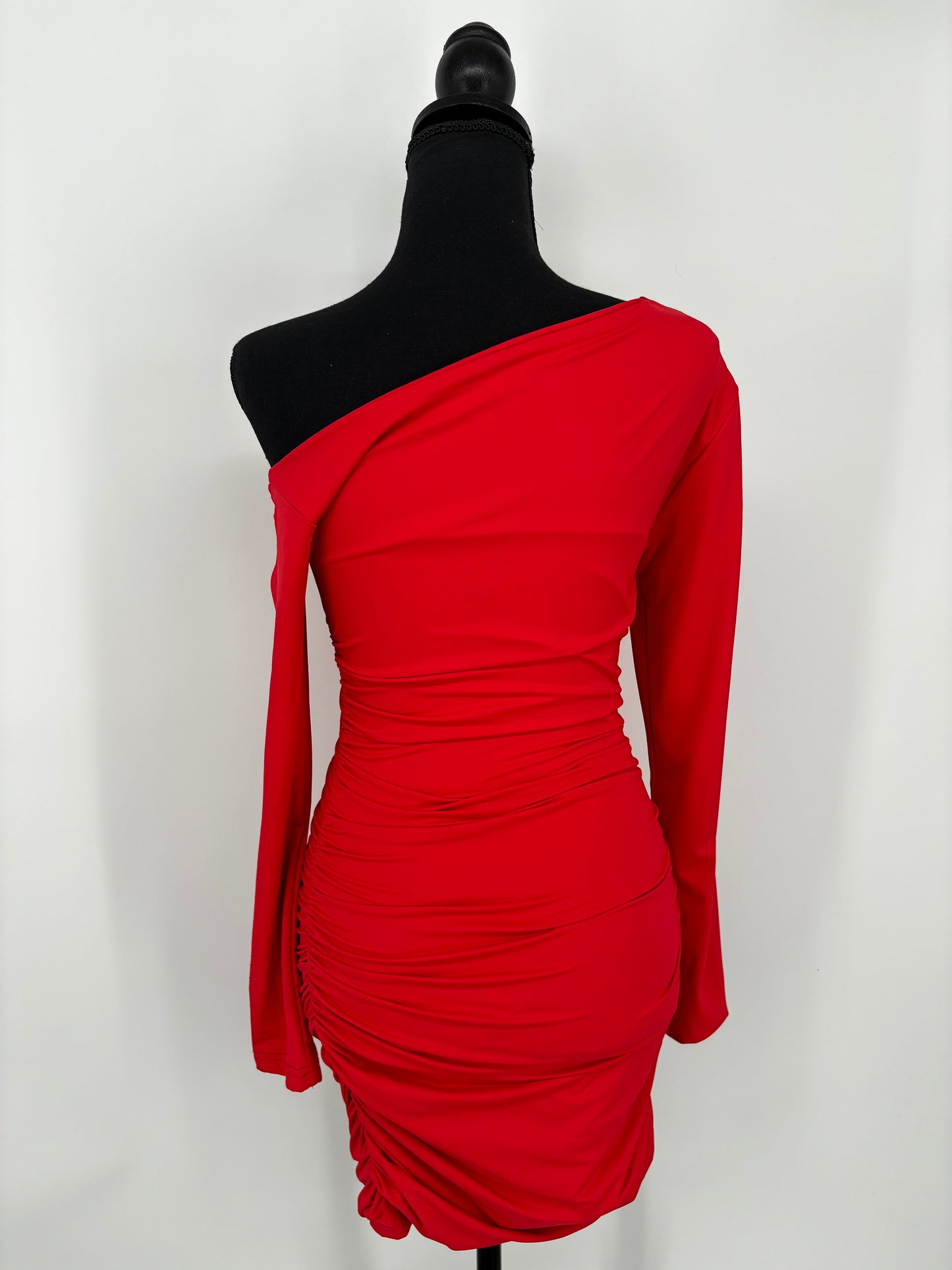 Women's Red One-Shoulder Long Sleeve Dress – Size S