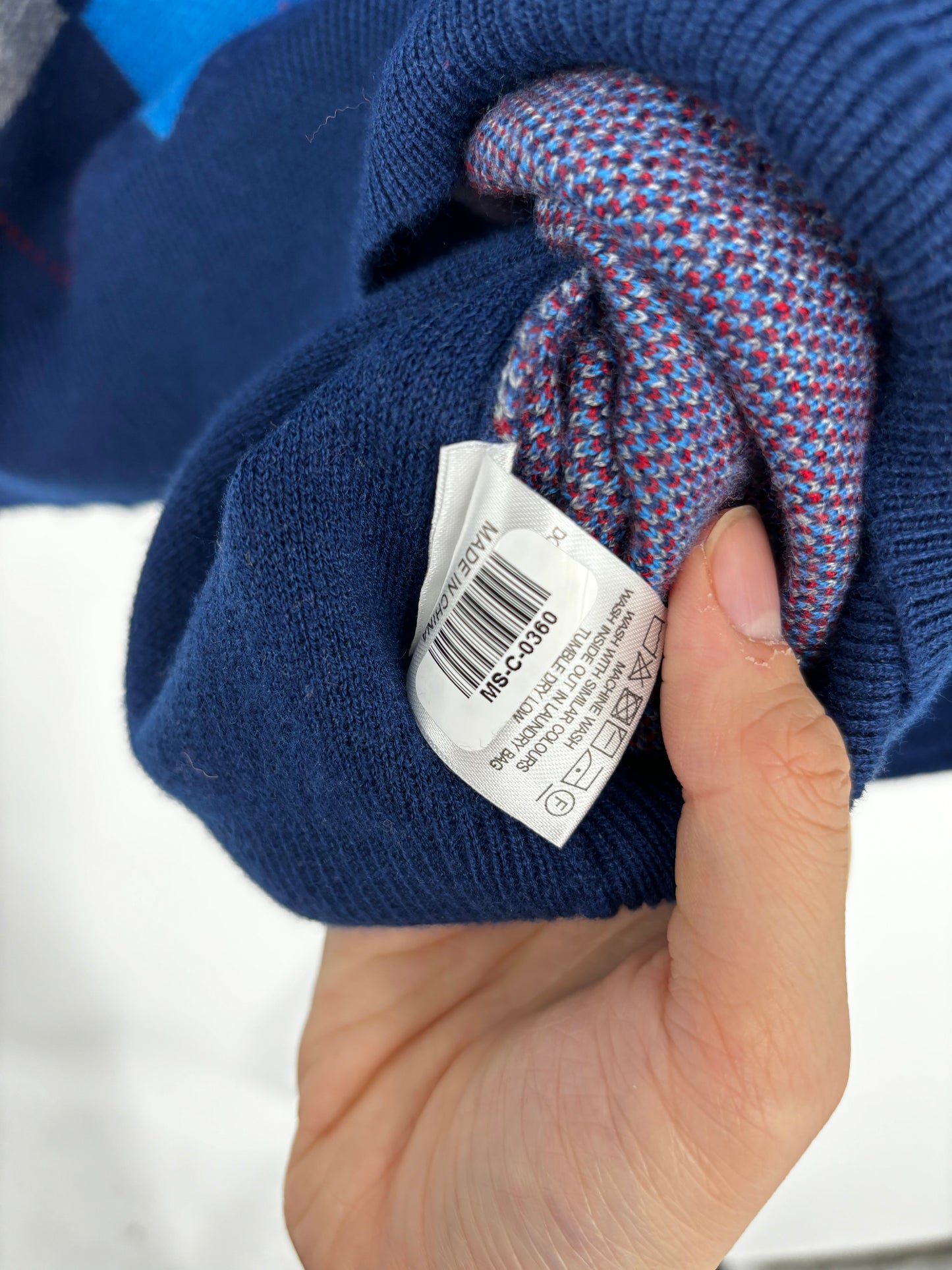 KALLSPIN Men’s Blue Plaid Knit Sweater – Size L