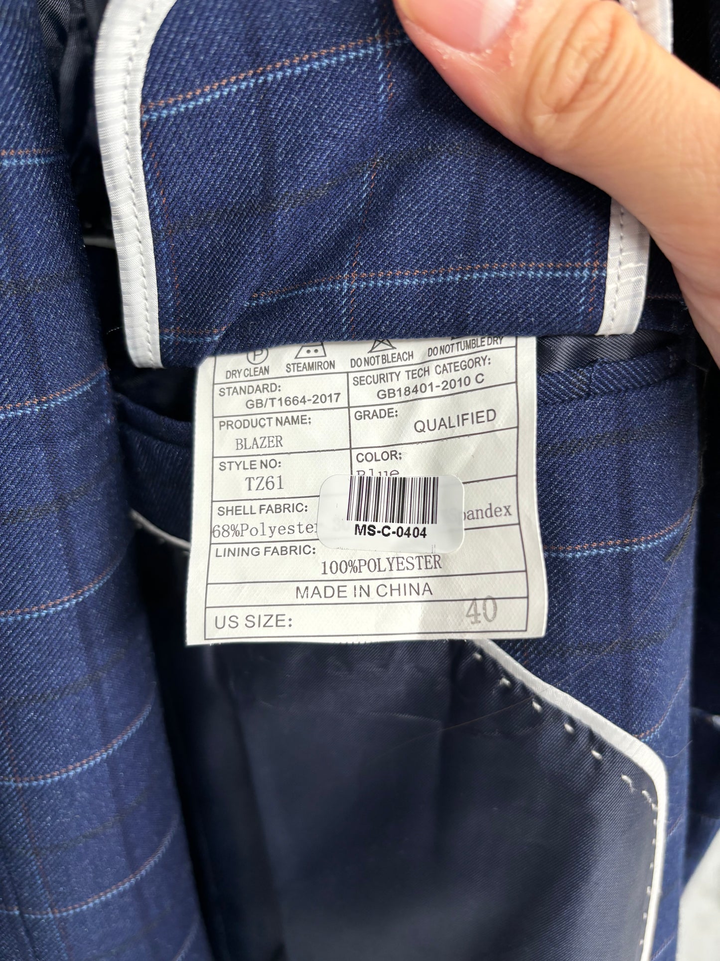 Men’s Blue Plaid Suit Set – Blazer & Pants, US Size 40