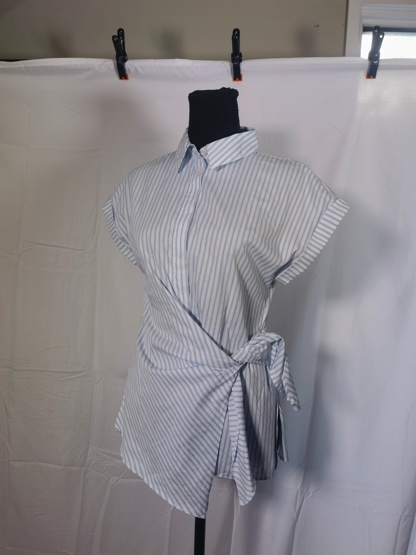 Women Lapel Single-Breasted Asymmetrical Lace Up Decorate Casual Shirt Female Short Sleeve Versatile Blouse Top Size No