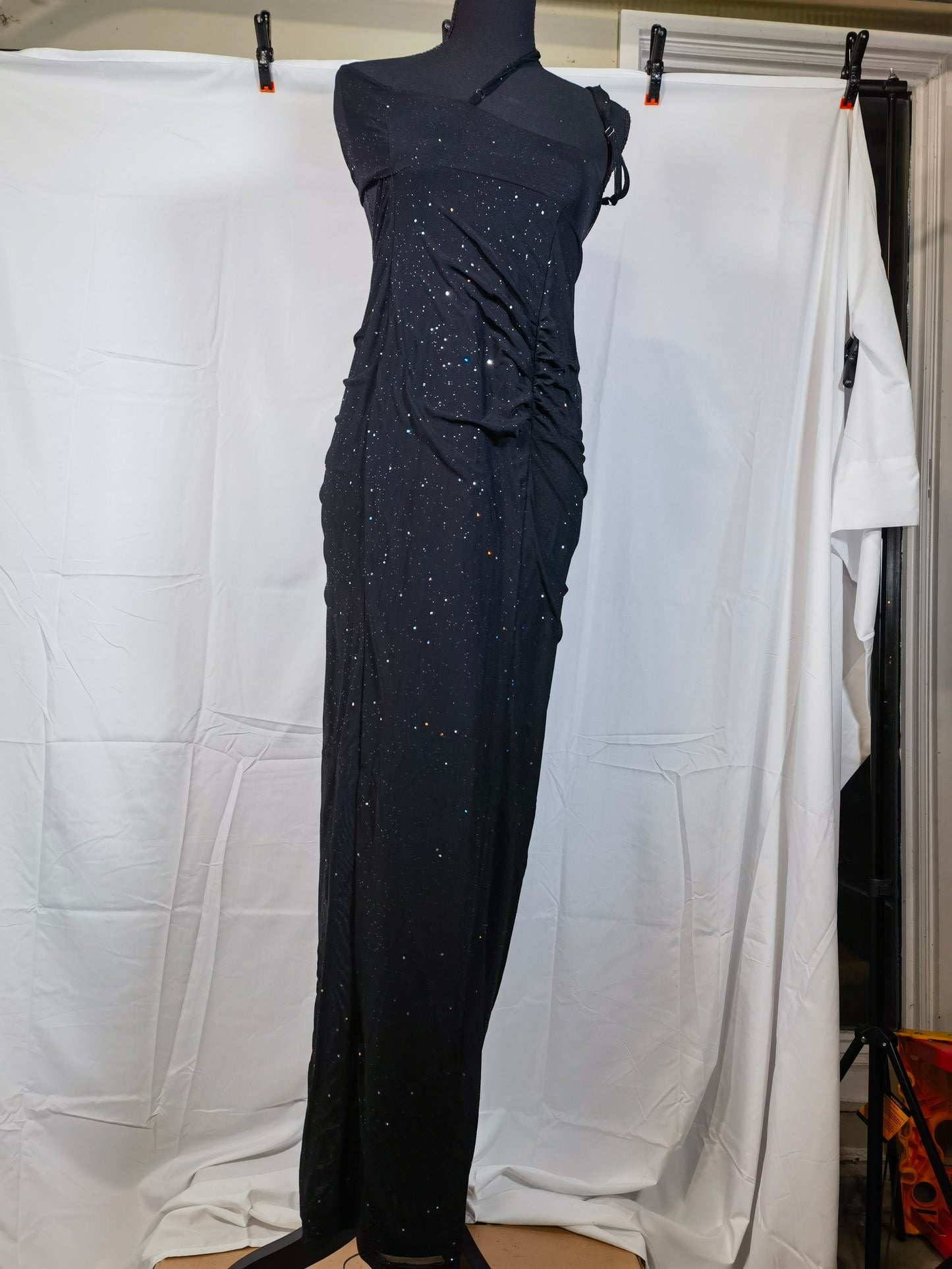One Shoulder Evening Dress with High Slit Sparkly Sequin Formal Cocktail Dress Sheath Long Prom Dress EV06 Size No